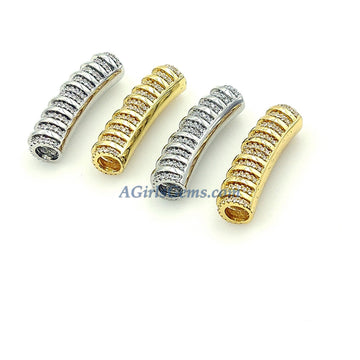 CZ Micro Pave Bar Tube for Bracelets, Gold Big Hole Tube Beads, Large Hole Bracelet Spacer Focal Charms